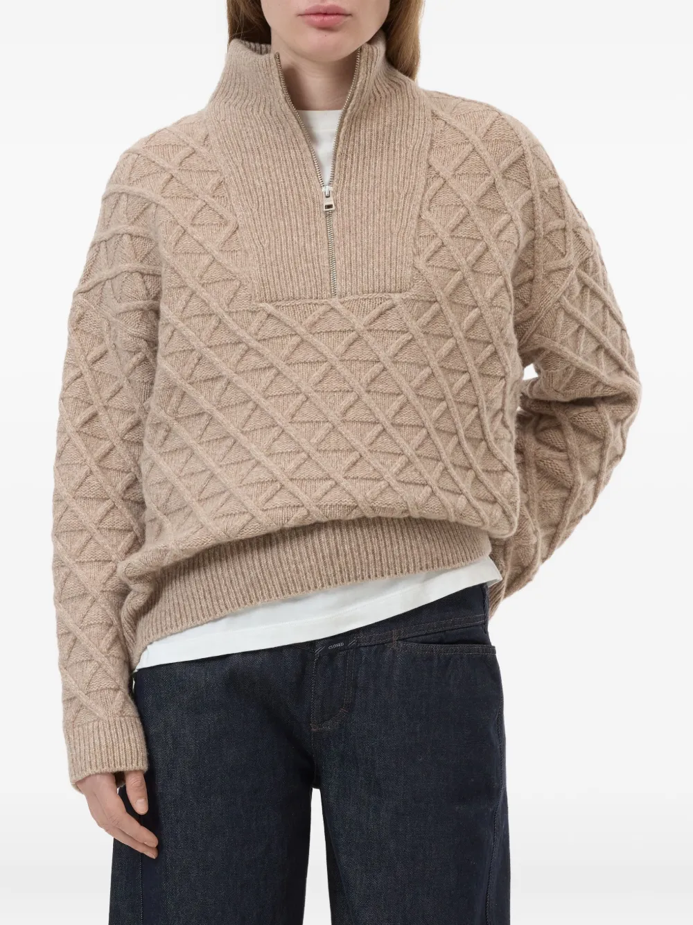 Closed Troyer Diamond-patterned Half-zip Sweater In Neutral