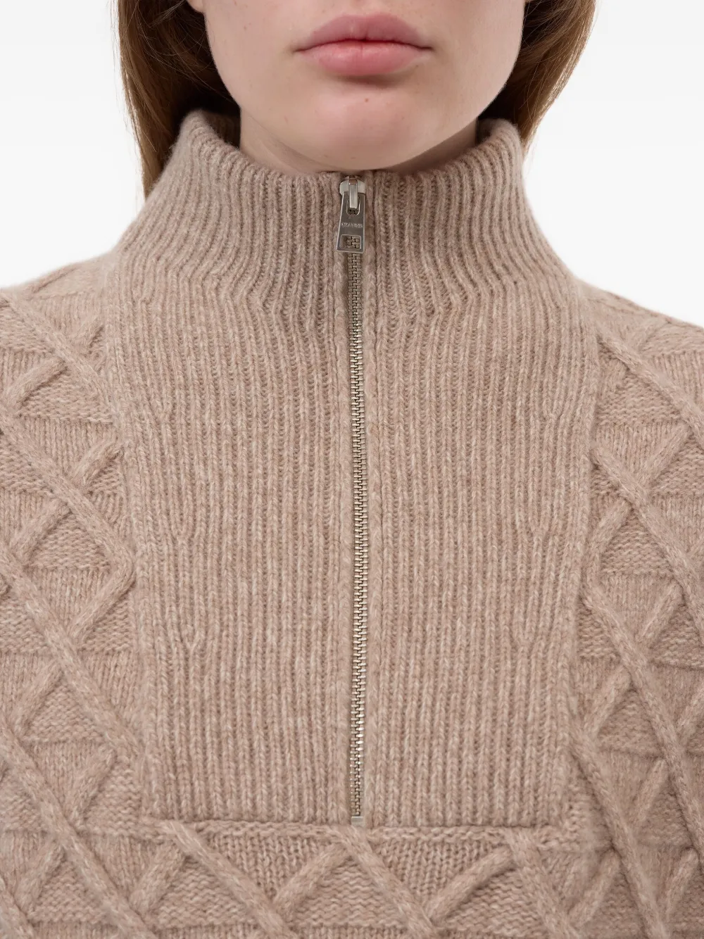 Closed Troyer Diamond-patterned Half-zip Sweater In Neutral