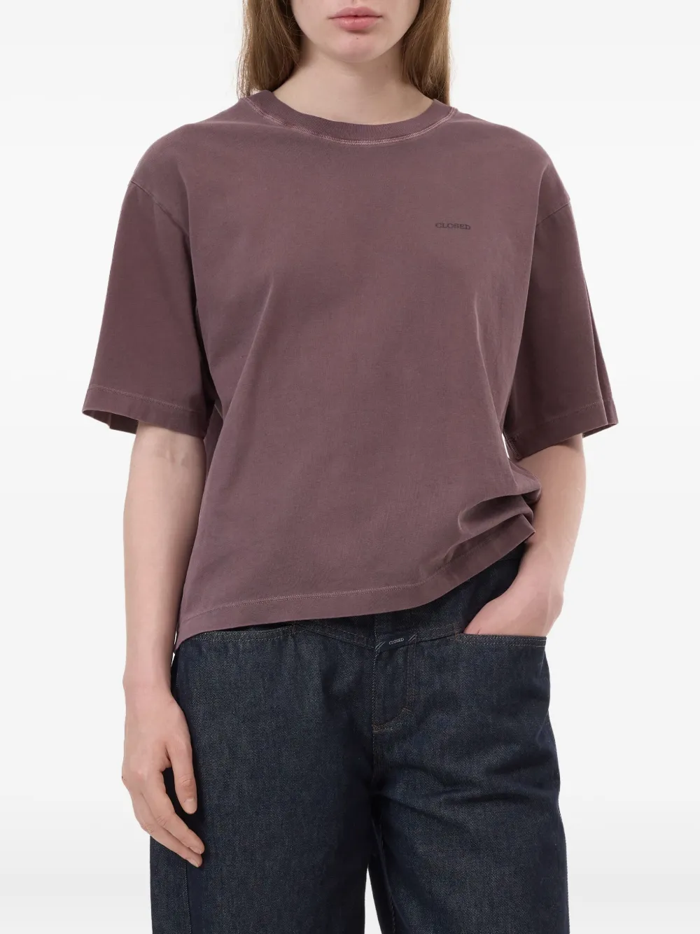 Closed T-shirt van biologisch katoen Paars
