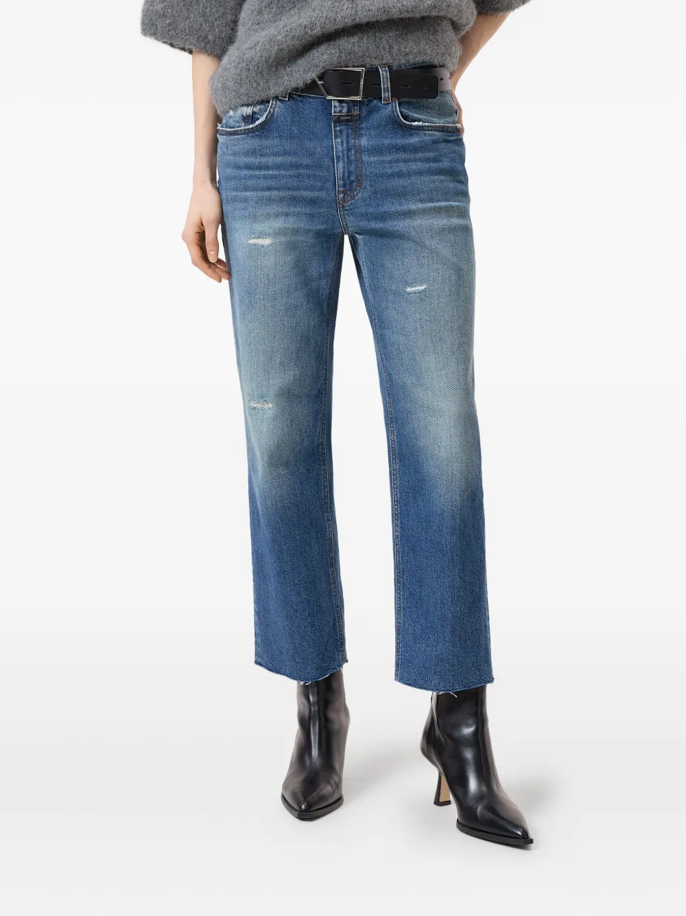 Closed Jeans met gerafeld effect - Bruin