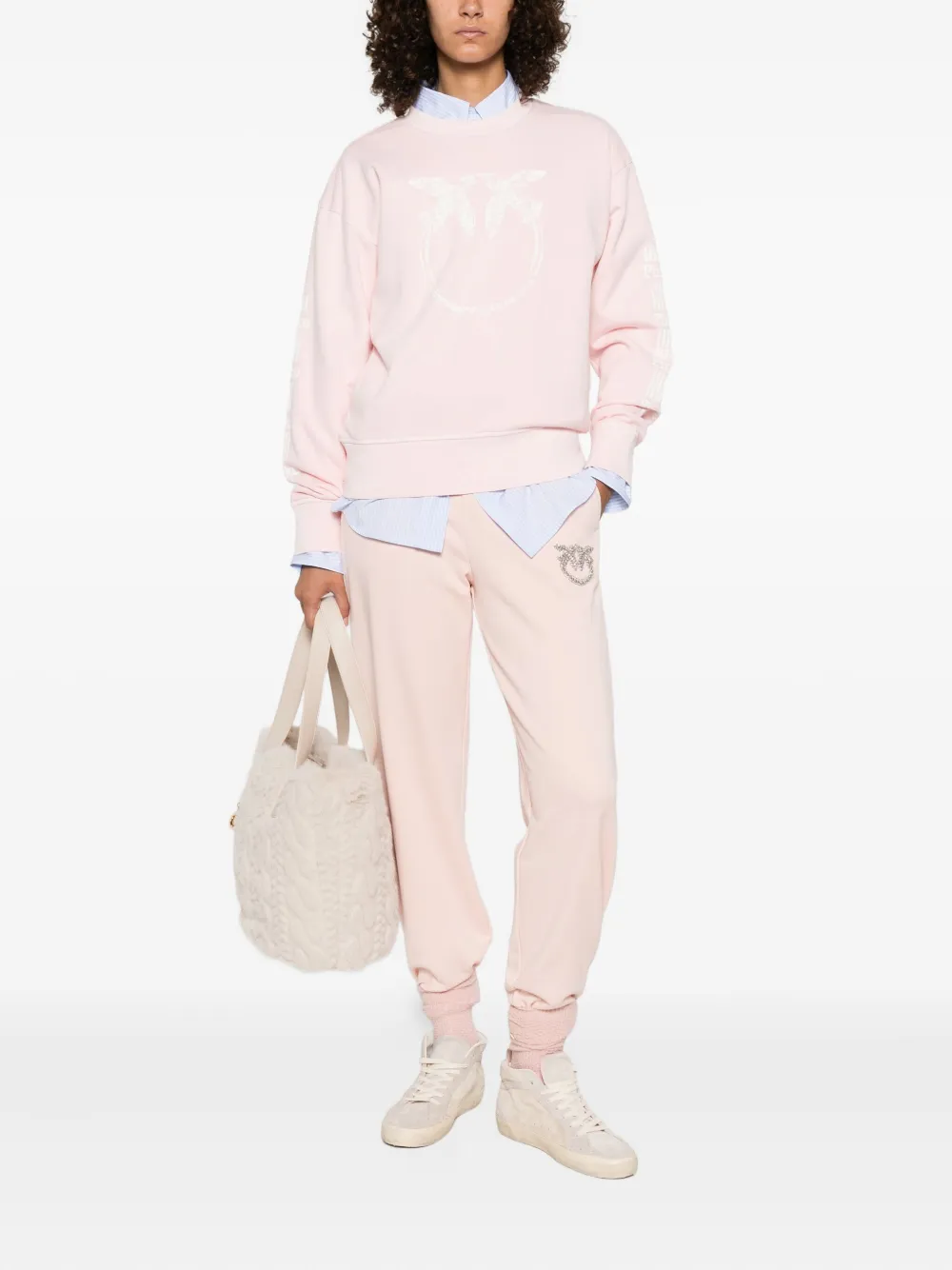 Pinko Embroidered-logo Cotton Sweatshirt In Pink