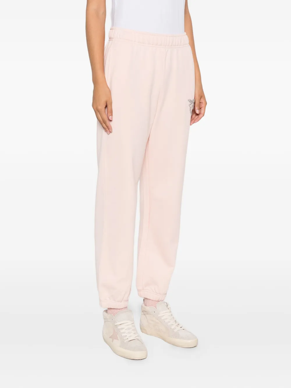 Pinko Embellished-logo Cotton Track Pants In Purple