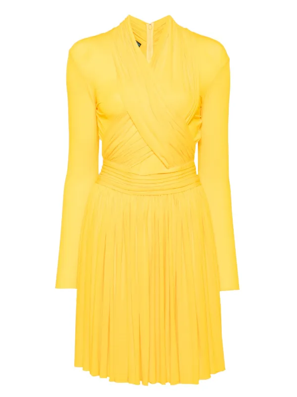 yellow long sleeve swing dress Smihono Womens 1950s Vintage Dresses Mock Neck Long Sleeve A Line Formal Church Cocktail Swing Dress with Belt Yellow XXL