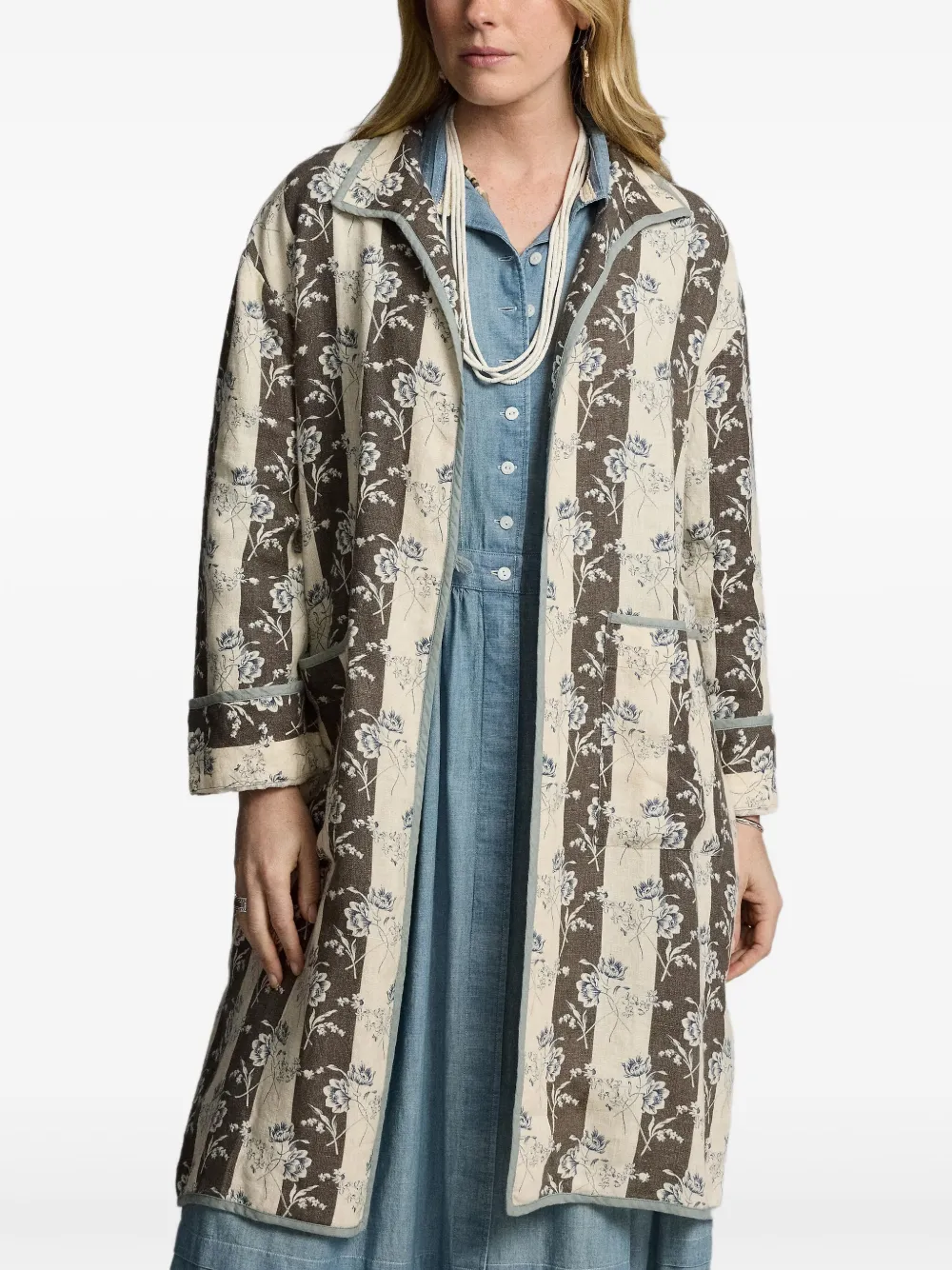 Ralph Lauren RRL Trenchcoat met bloemenprint en knopen Beige