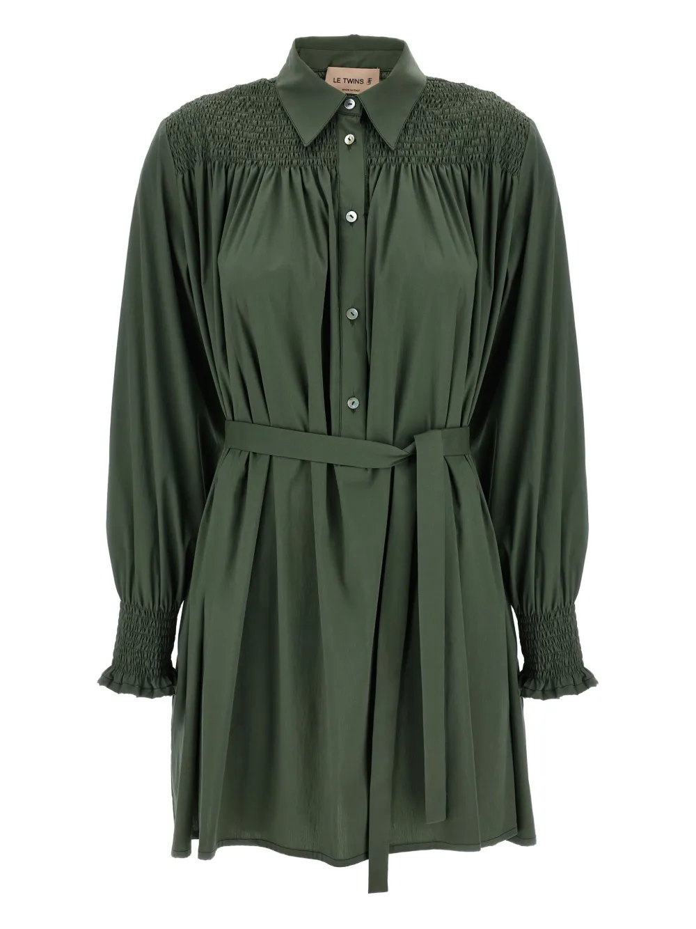 Shop Le Twins Smocked Shirt Dress