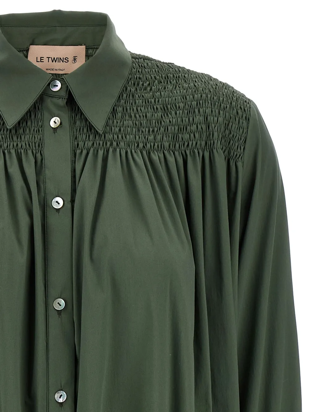 Shop Le Twins Smocked Shirt Dress