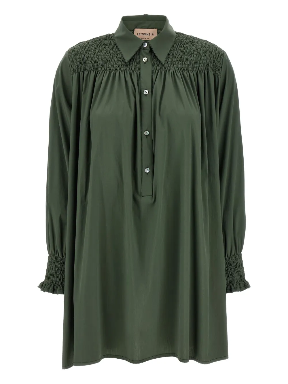 Shop Le Twins Smocked Shirt Dress