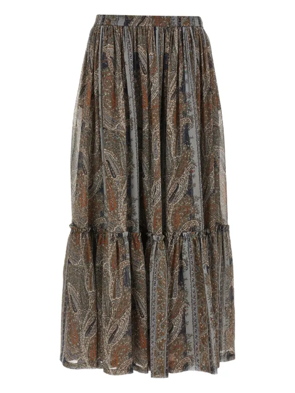 【関税&送料込】Saint Laurent Ruffled Skirt With Paisley Pri ruffled skirt in lurex paisley silk | Saint Laurent | YSL US