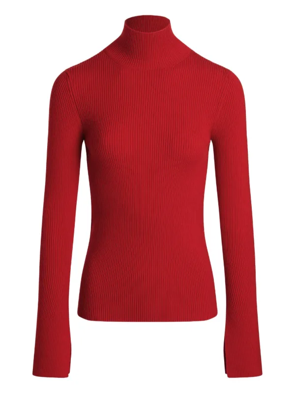 Patou Ribbed High-neck Sweaters in Red