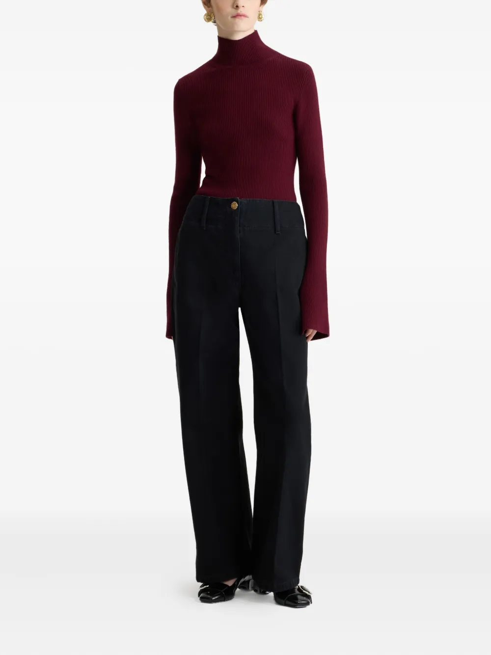 Patou Ribbed High-neck Jumper In Burgundy