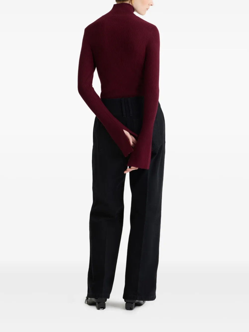 Patou Ribbed High-neck Jumper In Burgundy