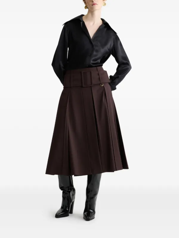 Patou Belted Pleated Midi Skirt | Brown | FARFETCH