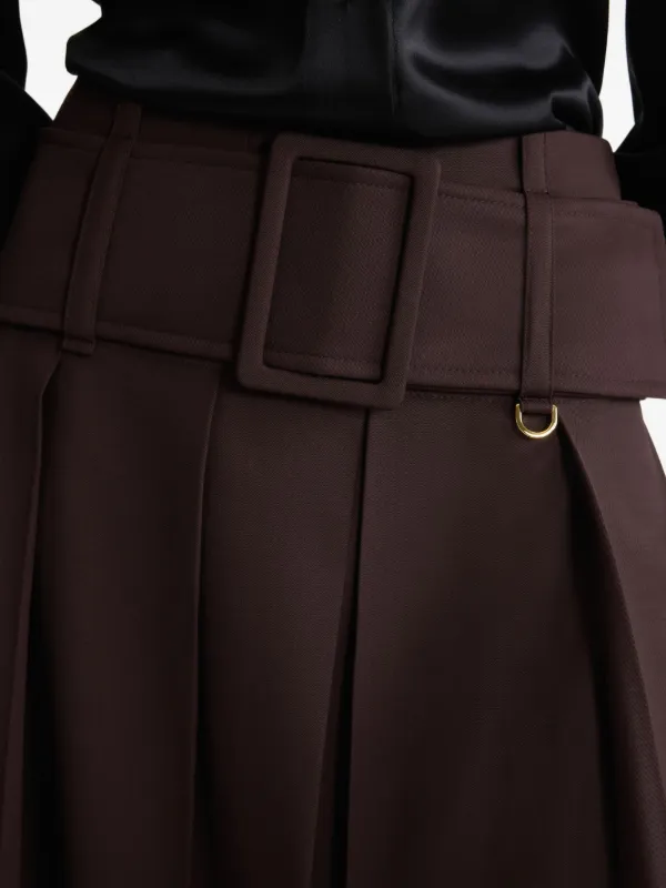 Patou Belted Pleated Midi Skirt Brown FARFETCH