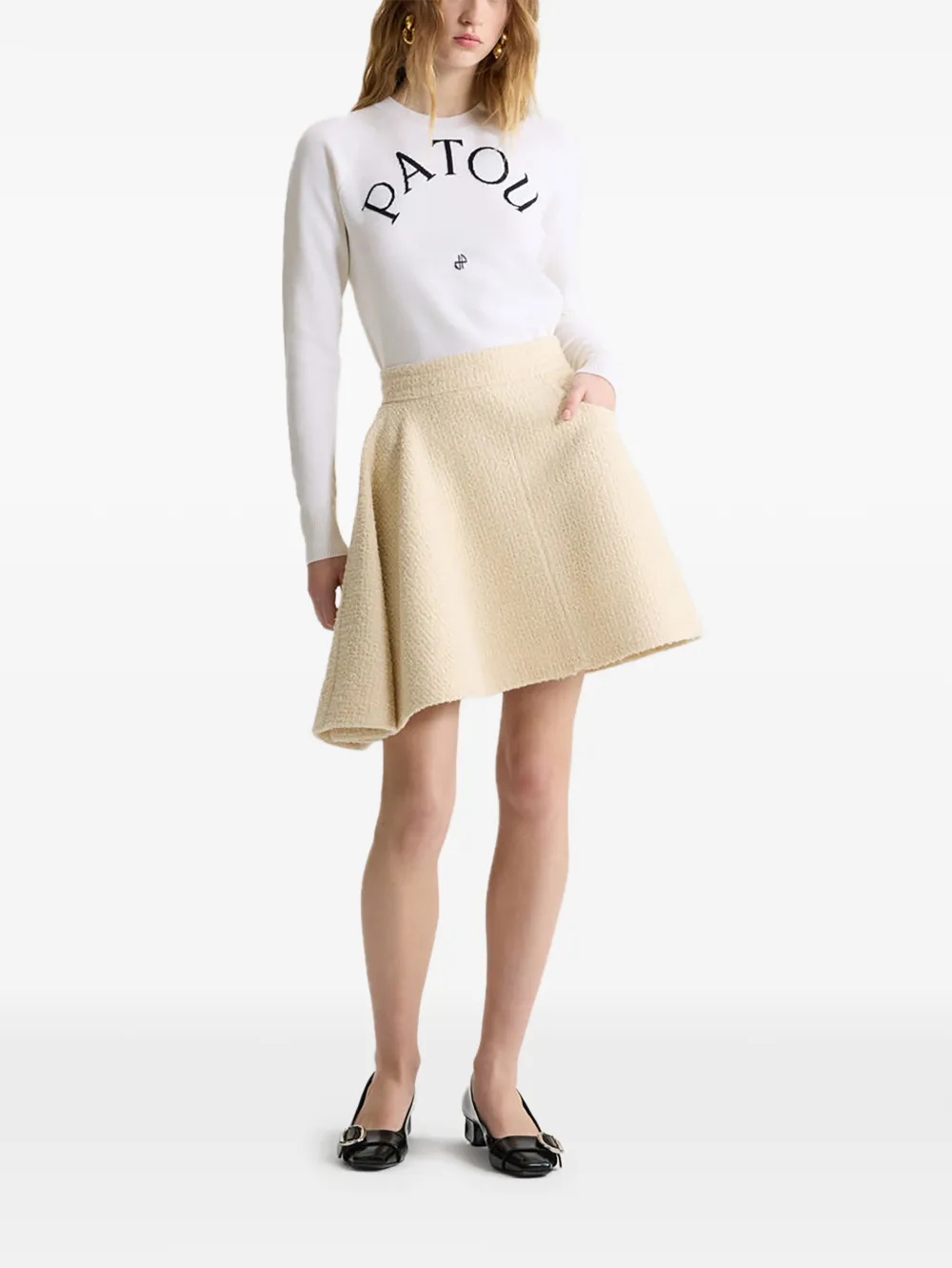 Patou Asymmetrische tweed rok Beige