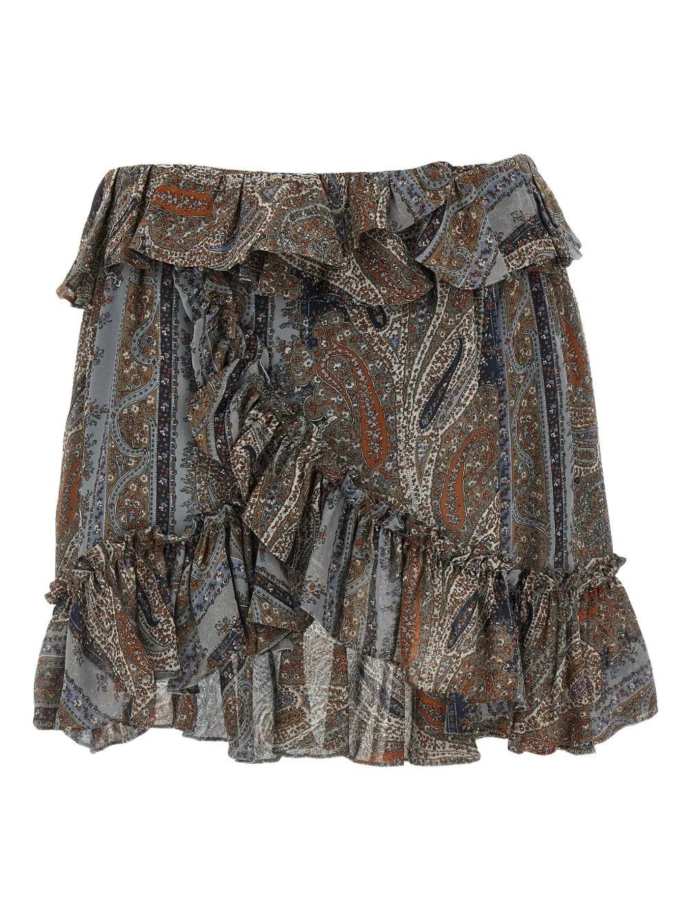 Saint Laurent paisley-print ruffled mini skirt Blauw
