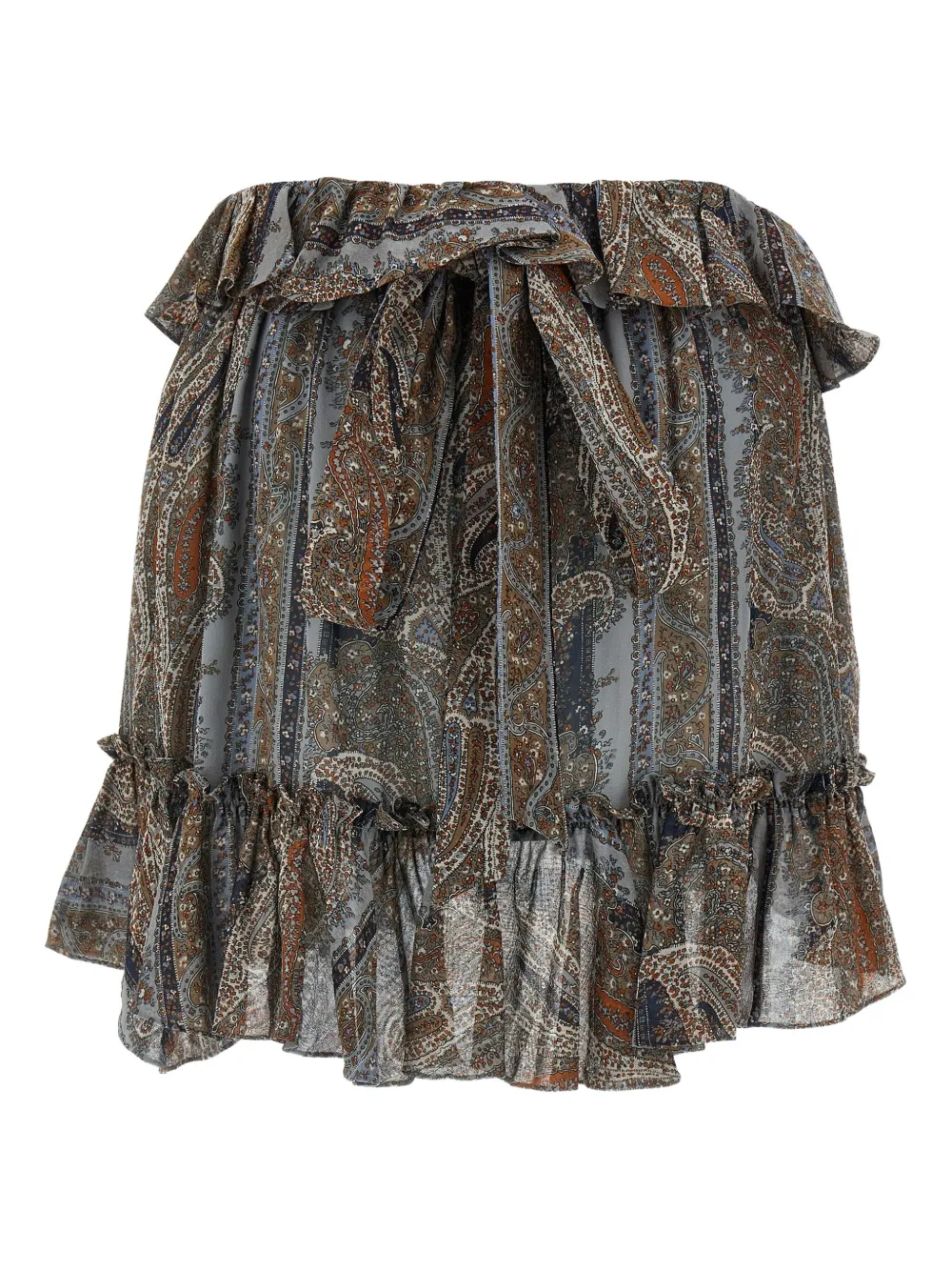 Saint Laurent paisley-print ruffled mini skirt Blauw