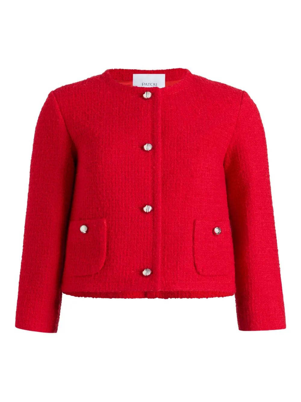 Patou Kraagloos tweed jack Rood