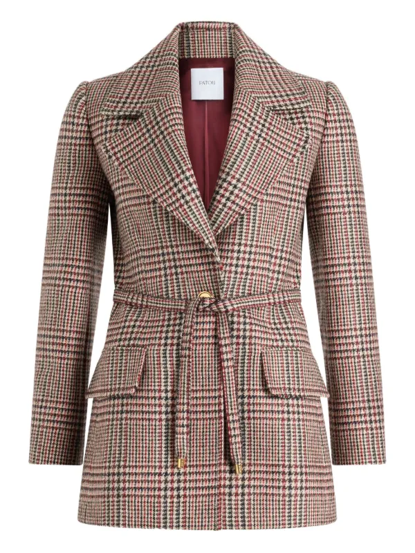 Patou Checked Belted Blazer Neutrals FARFETCH JO