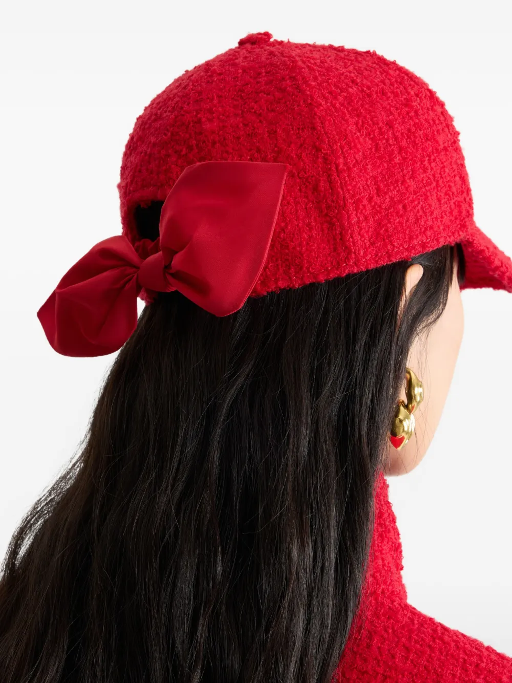 Patou Tweed honkbalpet met strik Rood