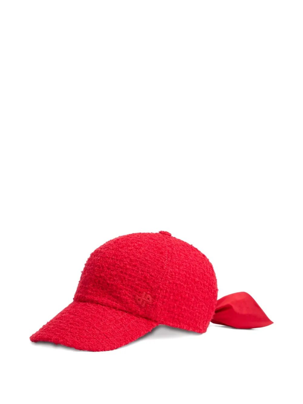 Patou Tweed honkbalpet met strik Rood