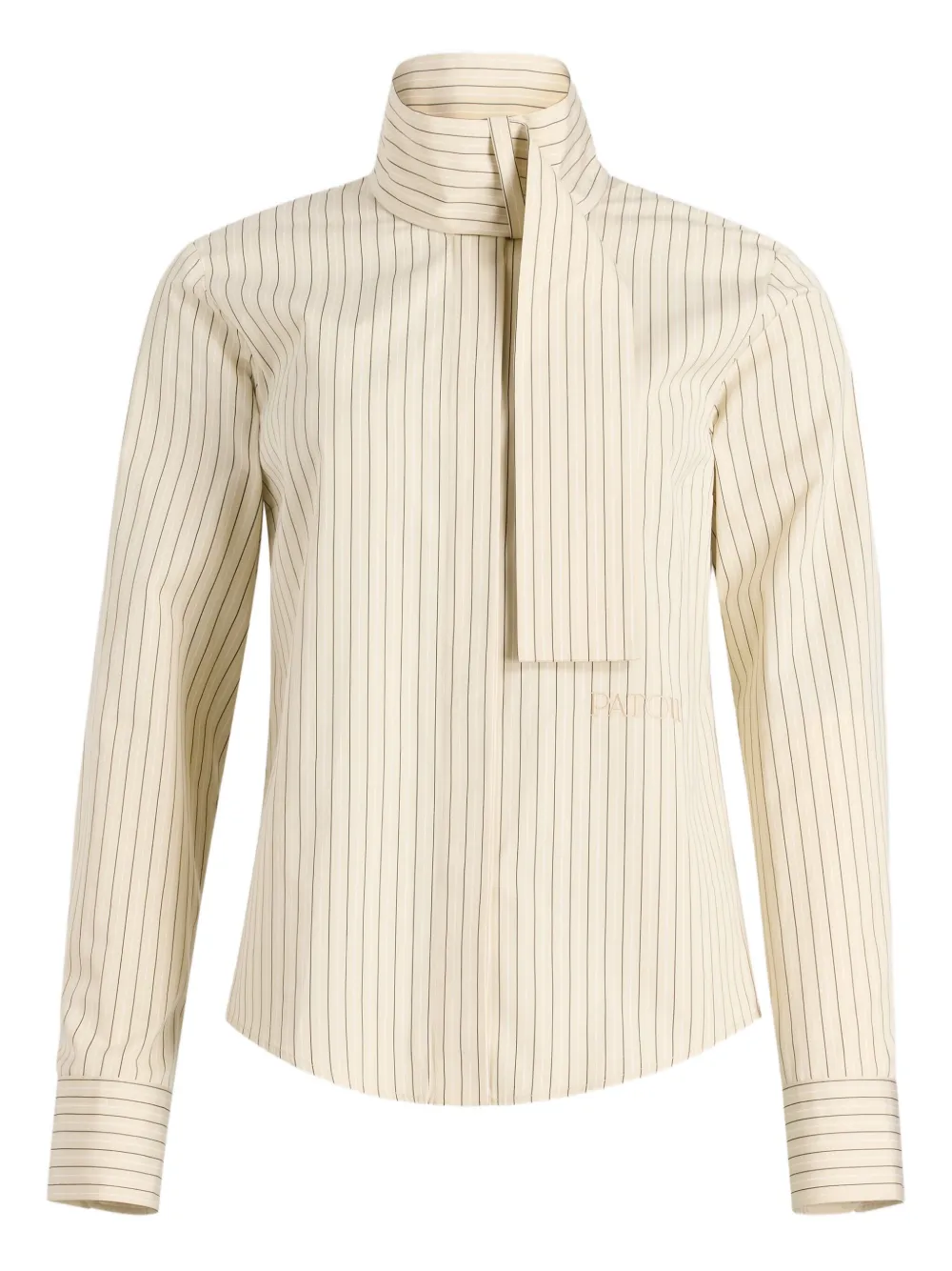 Patou Blouse met sjaalkraag en krijtstreep Beige