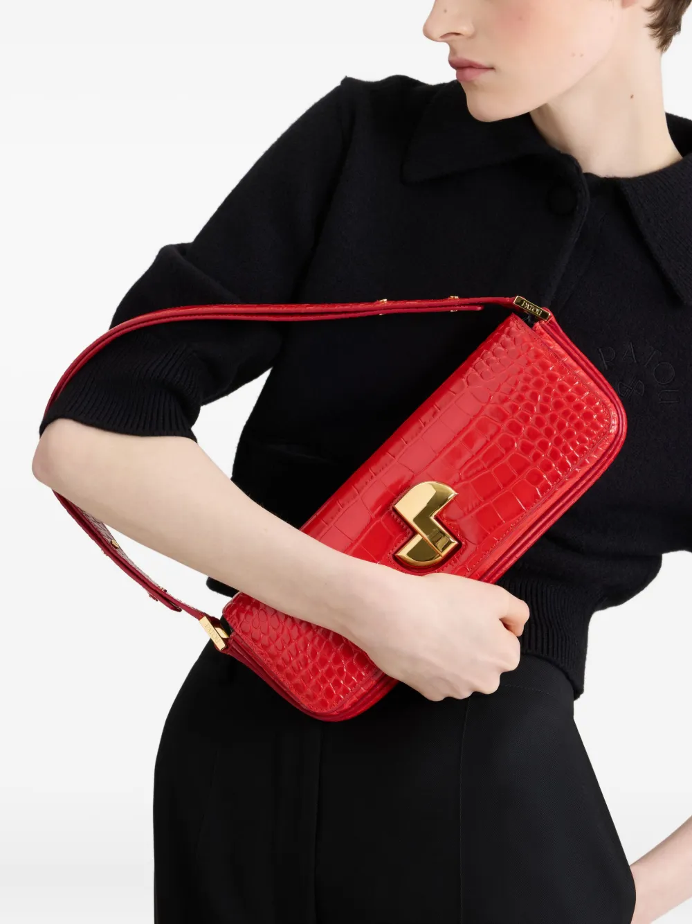Patou Le Lock schoudertas met krokodillen-reliëf - Rood