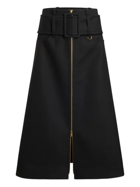 Patou zip-front belted midi skirt
