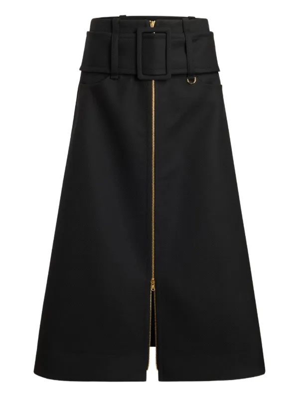 Patou zip-front Belted Midi Skirt Black FARFETCH JO