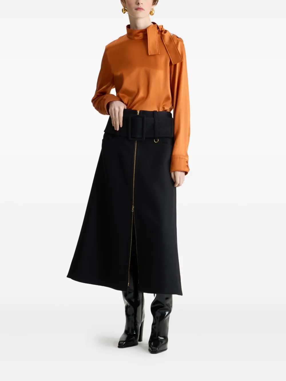 Patou Midi-rok met ceintuur en rits - Zwart