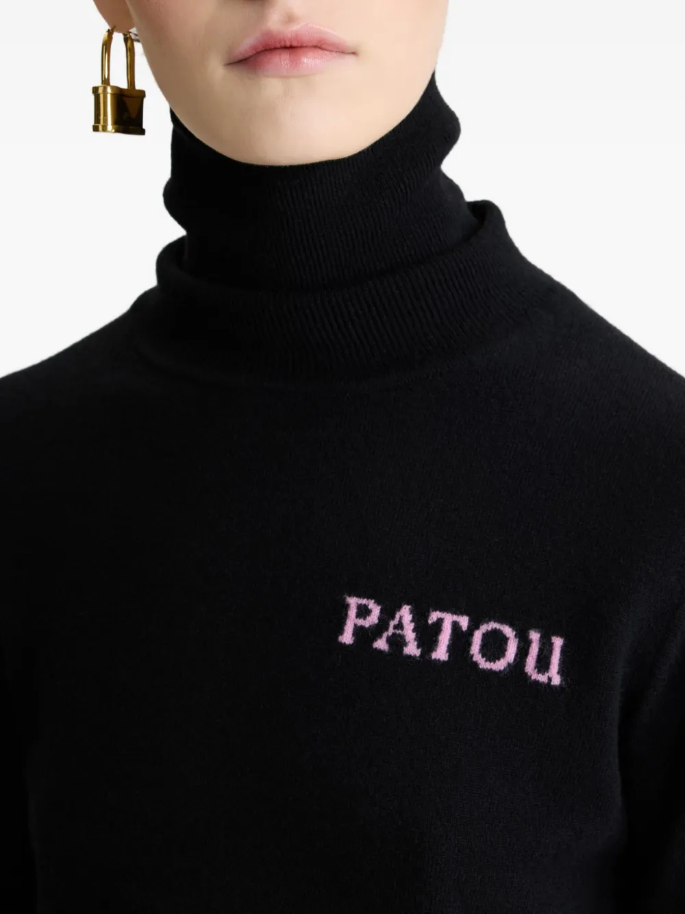 Patou Intarsia Turtleneck Jumper In Black