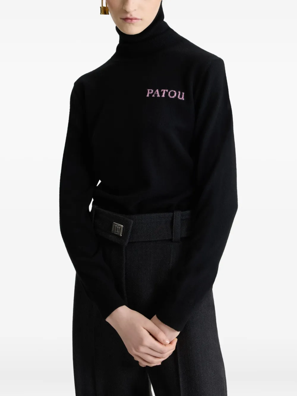 Patou Intarsia Turtleneck Jumper In Black