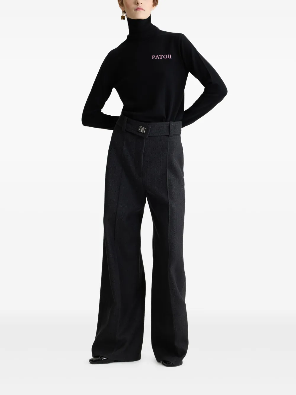 Patou Intarsia Turtleneck Jumper In Black