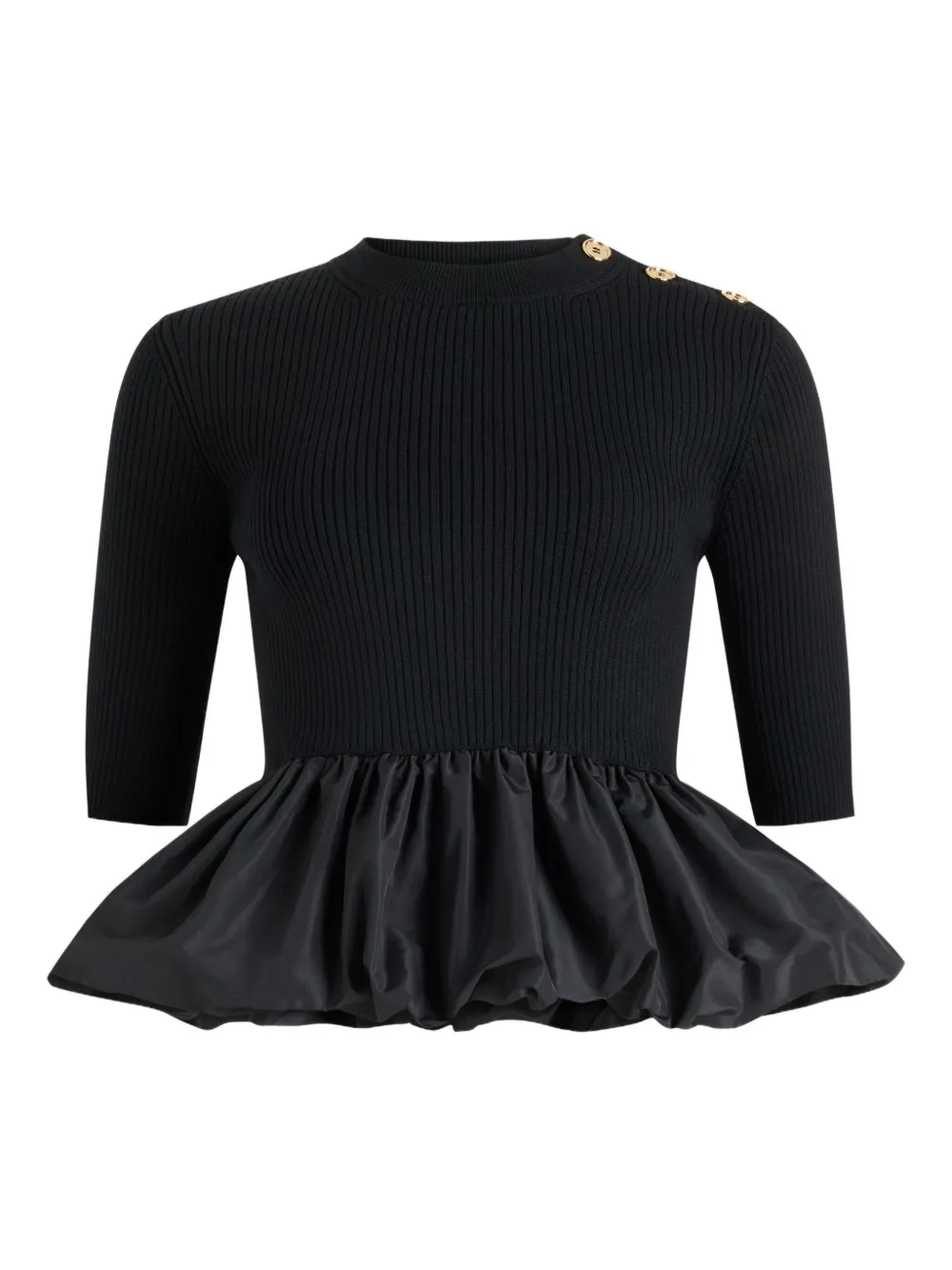Patou Ribbed-knit Peplum Wool Top In Black