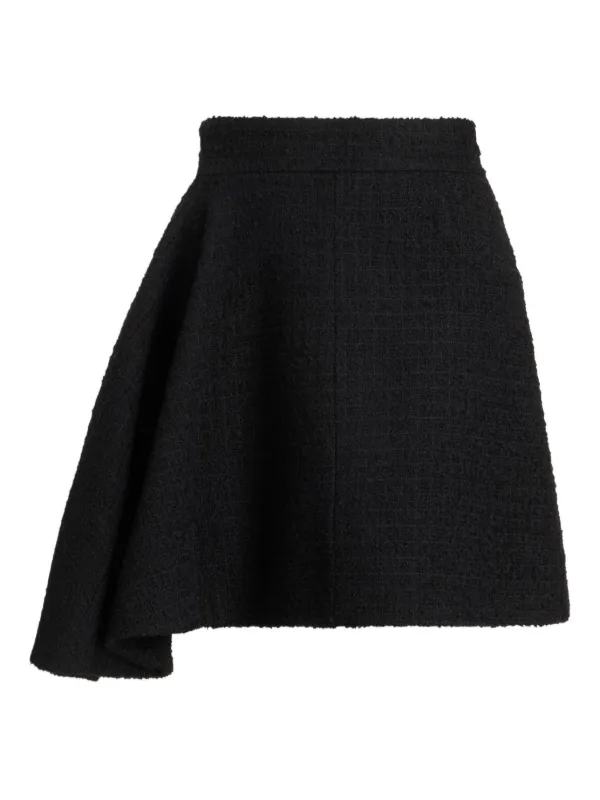 Patou Asymmetric Tweed Skirt in Black