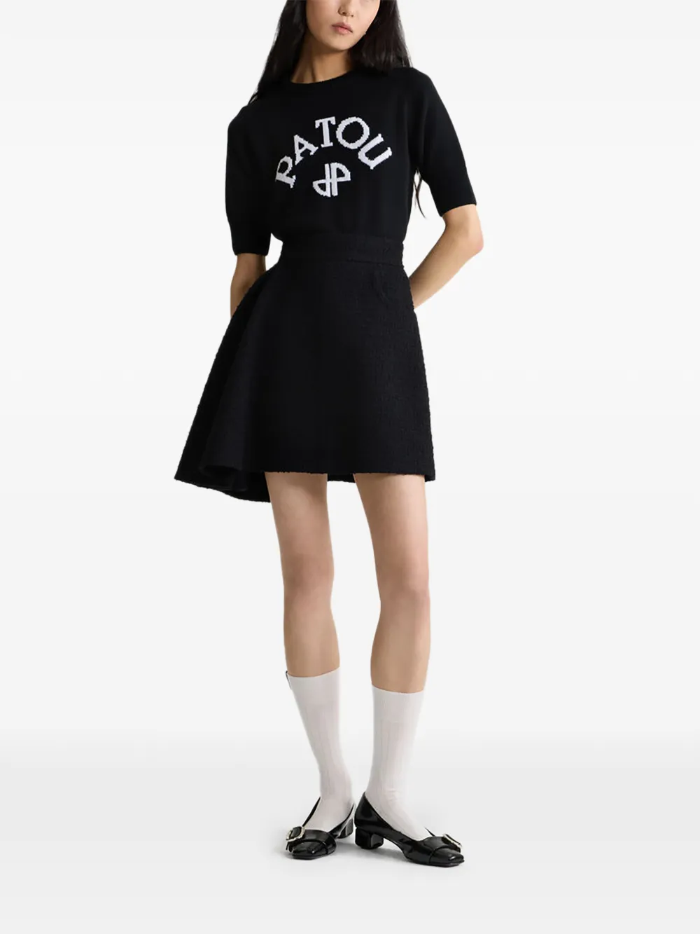 Patou Asymmetrische tweed rok Zwart