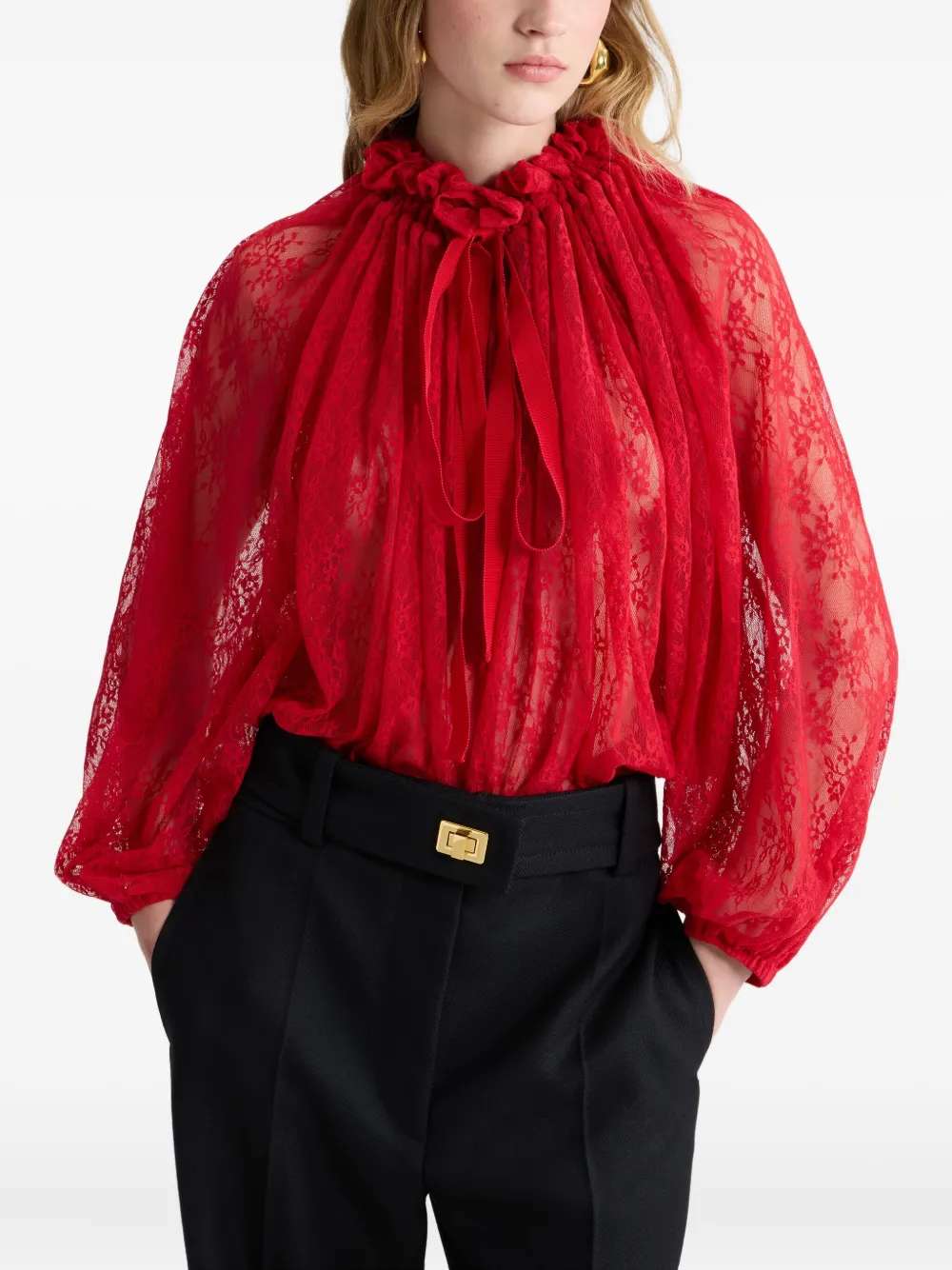 Patou Lace Drawstring Top In Red