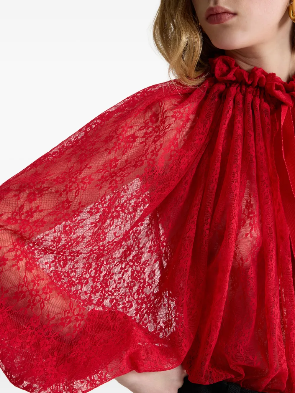 Patou Lace Drawstring Top In Red