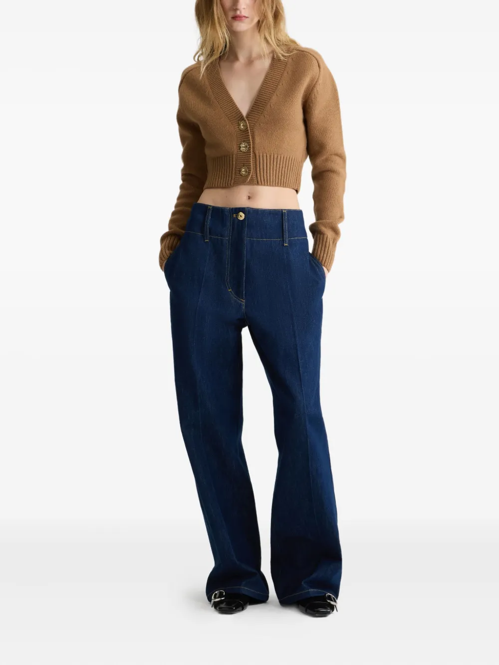 Patou button-embellished elbow-patch cardigan Bruin