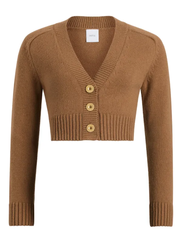Patou Button-embellished Elbow-patch Cardigan in Brown