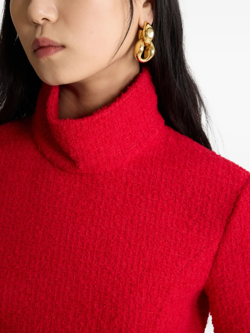 Patou Tweed jurk met hoge hals Rood