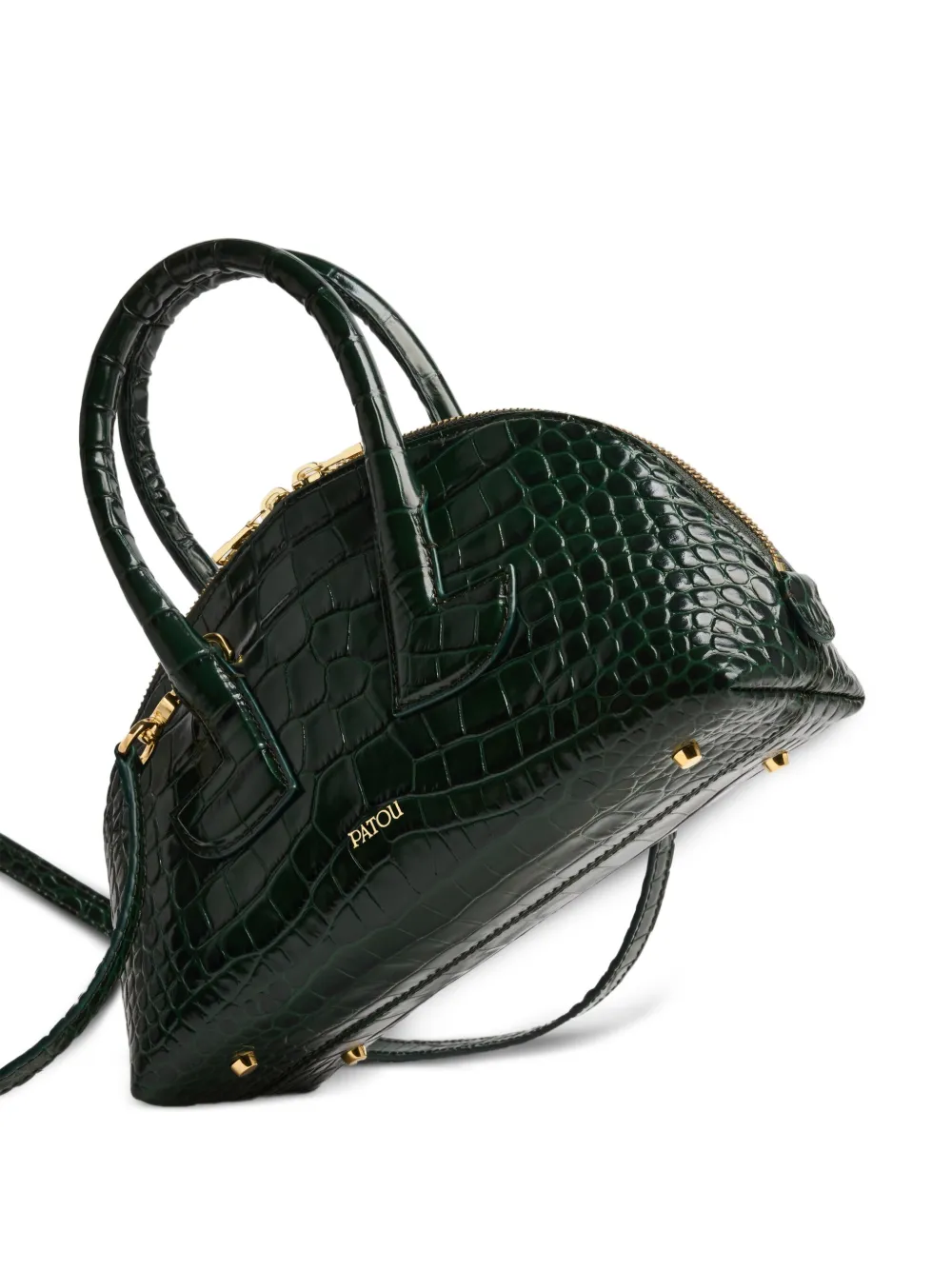 Patou Le Bowling Crocodile-embossed Half-moon Bag In Green
