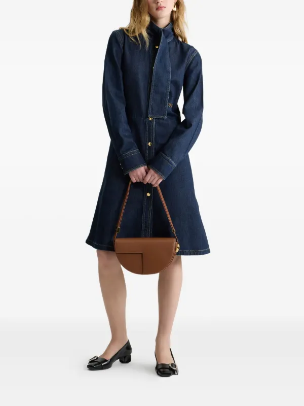 denim dress with scarf Patou Scarf-collar Denim A-line Dress