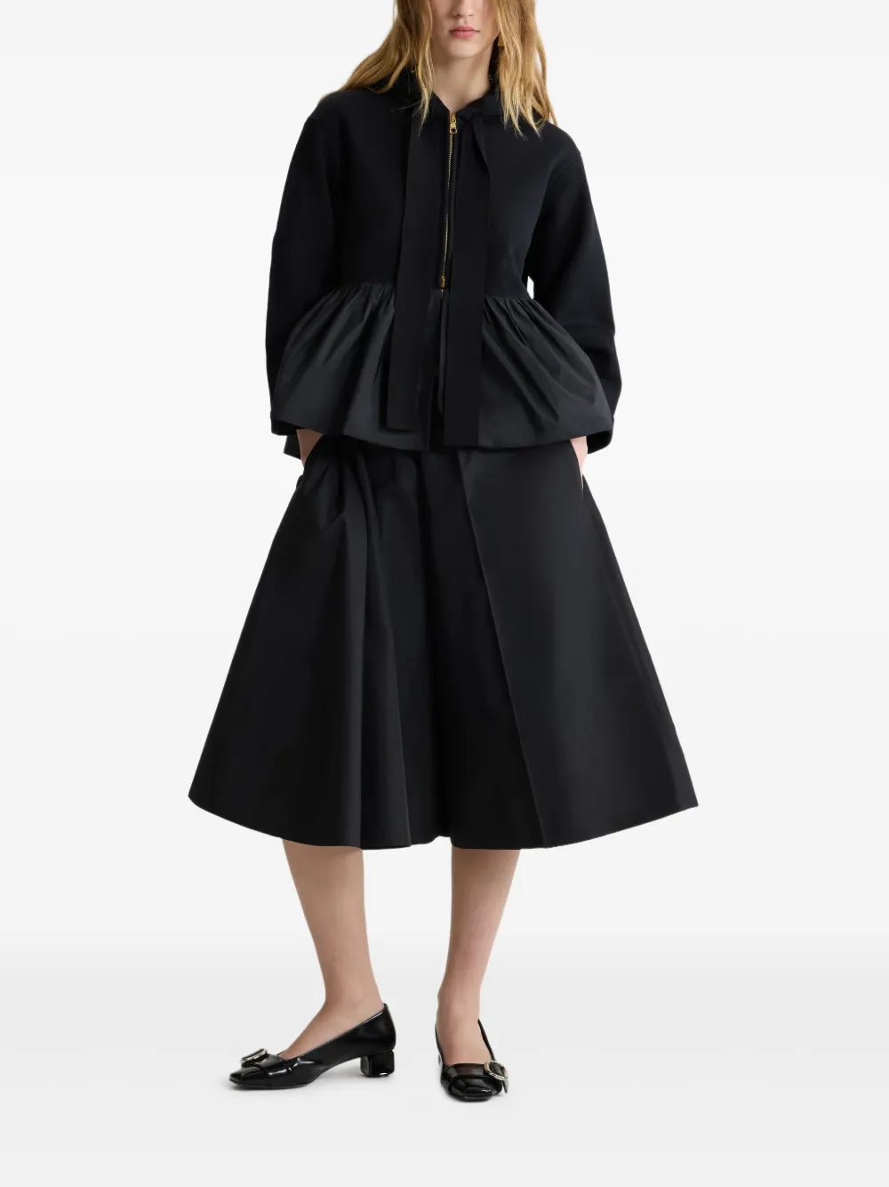 Patou Hoodie met ruches en rits Zwart
