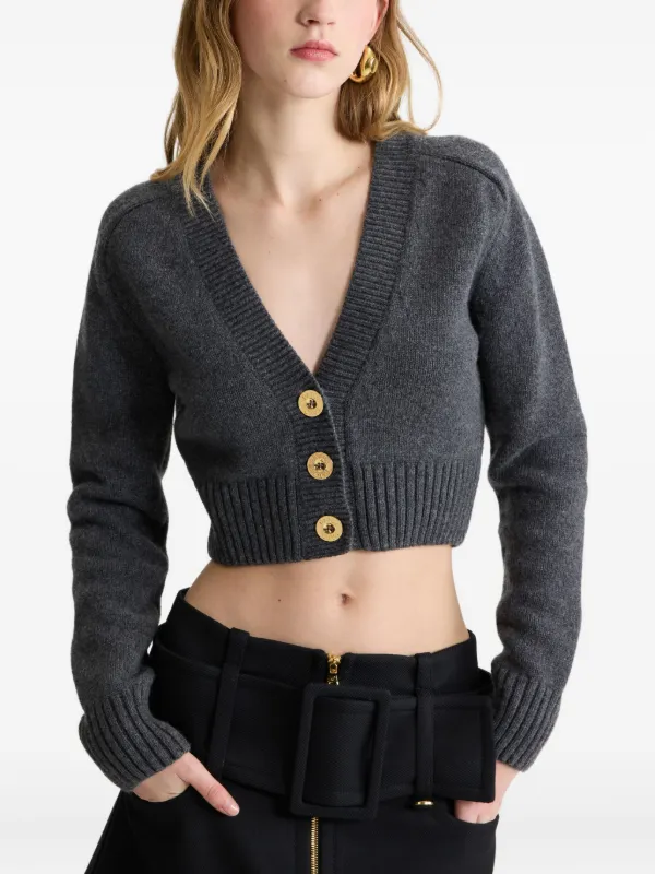 Patou elbow-patch Button Cardigan | Grey | FARFETCH