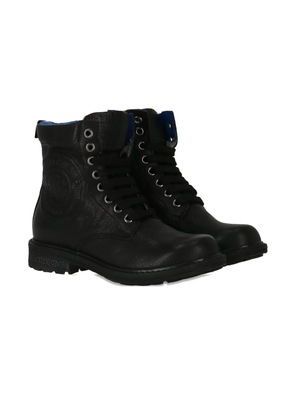 Roberto Cavalli Junior embossed-logo lace-up boots Black