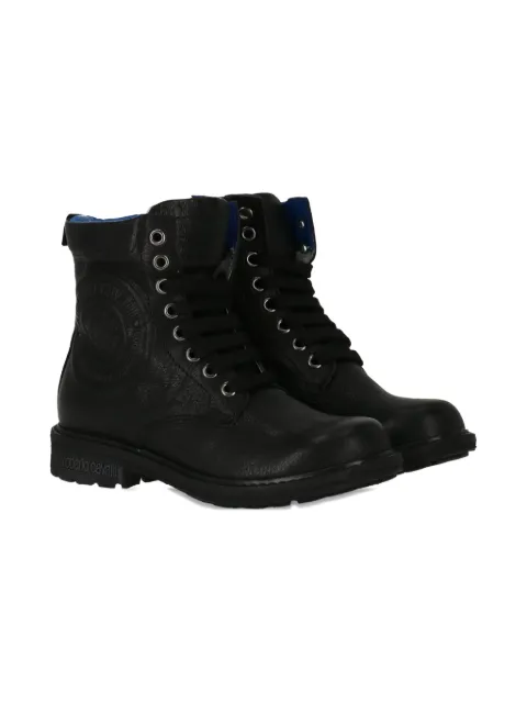 Roberto Cavalli Junior embossed-logo lace-up boots