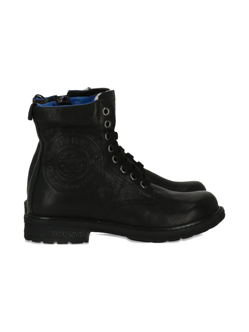 Roberto Cavalli Junior embossed-logo lace-up boots Black