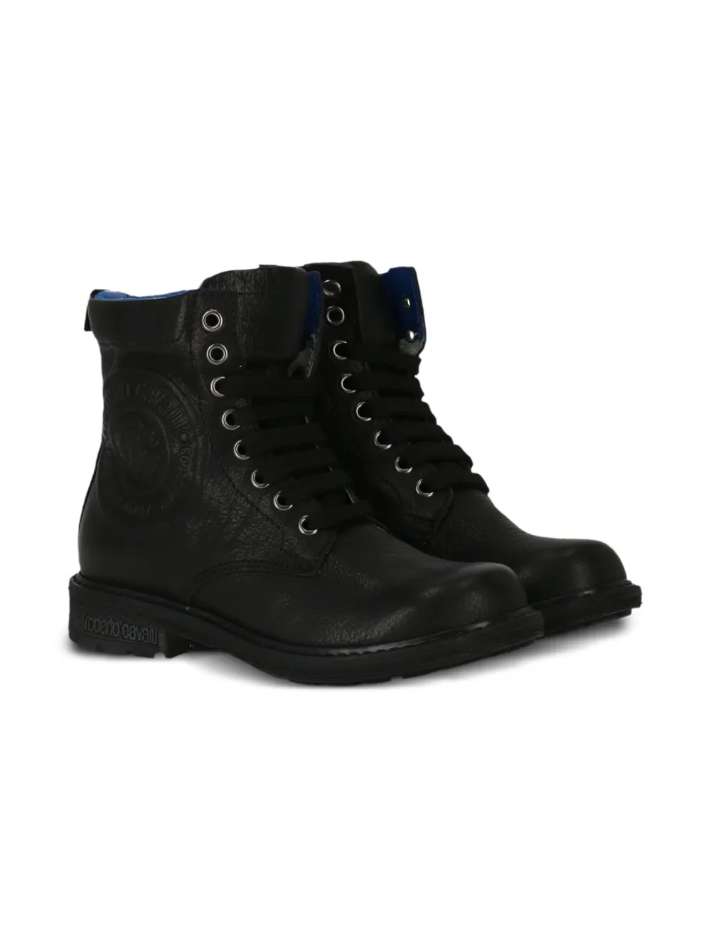 Roberto Cavalli Junior embossed-logo lace-up boots Black