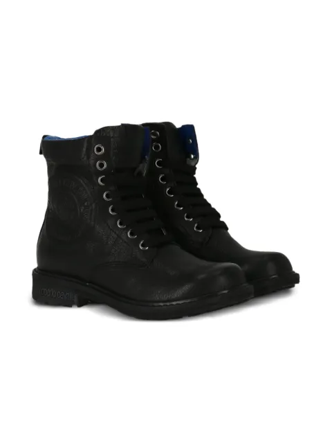 Roberto Cavalli Junior embossed-logo lace-up boots