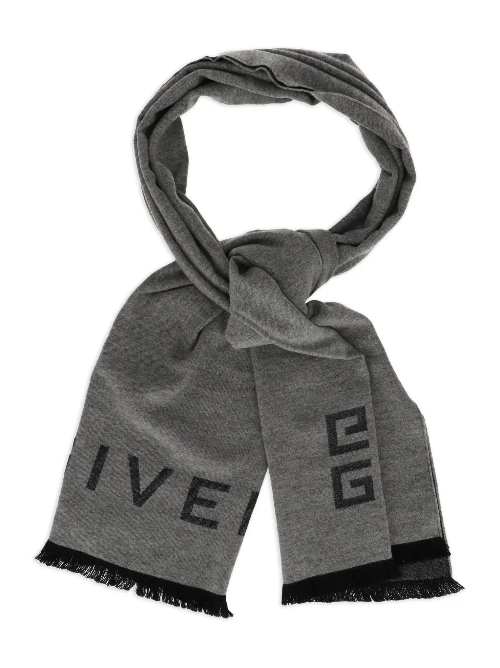 Givenchy logo-embroidered fringed scarf Grijs
